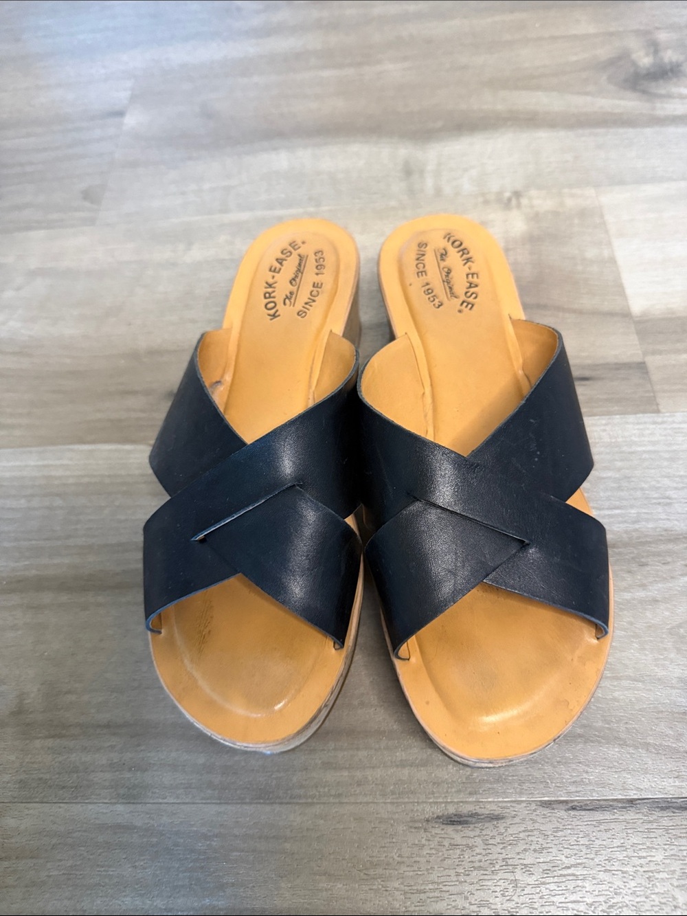 Kork-Ease Black Leather Crisscross Cork-Effect Platform Sandals - Picture 2 of 6